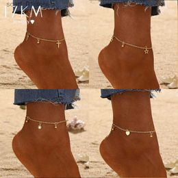 Anklets 17KM Gold Color Heart Anklet for Women Girls Simple Star Beach Foot Bracelets Vintage Anklets Jewelry New Accessories GiftsL231219