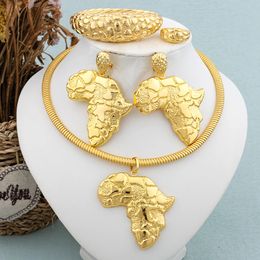 Wedding Jewellery Sets African Gold Colour Set for Women Large Earrings and Pendant Italian Luxury Necklace Bangle Ring Weddings Jewellery Gift 231219