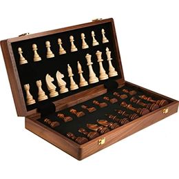 Chess Games 15" x 15" High-end Folding Chess Set Top Grade Classic Handwork Solid Wood Pieces Walnut Chessboard Children Gift Board Game 231218