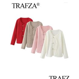 Womens Jackets Trafza 2024 Spring Women Fashion Cardigan Trend Four Colours V Neck Loose Coats Woman Chic Textured Streetwear Female Dr Dhyj9