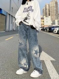Jeans Women Jeans Korean Washed Star Pattern baggy High Street Loose Straight Y2K Trousers Summer Casual Streetwear Hip Hop Pants