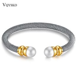 Products Stainless Steel Fashion Jewellery ed Line C Type Adjustable Size Bangles Pearl Bracelets For Women Bangle317j