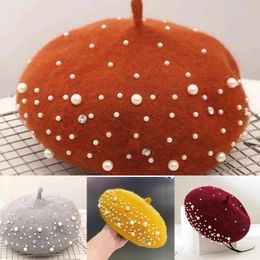 Berets 2023 Rhinestone Decoration Women's Y2k Beret Autumn Winter Korean Pearl Hat Adjustable Flat Eaves Octagonal Artist Hats Trend