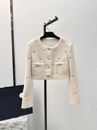 Women's Jackets Fashion Runway Winter Embroidery Lady Casual Lamb Jacket Pocket Single Breasted Long Sleeve Short Style