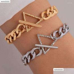 Chain Link Bracelets Cuban Thick American Bracelet Individually Cool Style Gold And Sier Triangle Buckle Couple Drop Delivery Jewelry Dhwg8