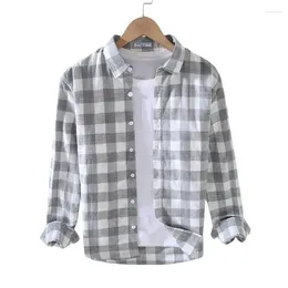 Men's Casual Shirts 2023 Spring Autumn Korean Style Patchwork Cotton Lapel Long Sleeve Loose Plaid Men Tops Clothes