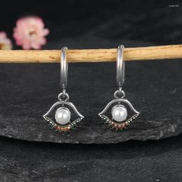 Dangle Earrings Vintage 925 Sterling Silver Eye Shaped Pearl Hoop Exquisite Ear Jewelry Party Gift