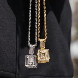 Mens Hip Hop Jewellery Iced Out Initial Letter Necklace Pendant Gold Silver Cube Dice Hiphop Necklaces2549