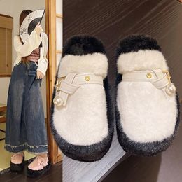 Slippers Women's Plush Slippers Autumn and Winter 2024 Thick Bottom Rabbit Hair Colour Matching Plush One Line Home Slippers 231219