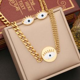 New Arrival Gold Plated Stainless Steel Evil Eye Earrings Necklace Bracelet Rings Jewelry Set for Women