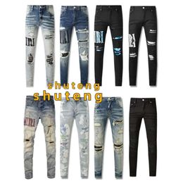 Purple Jeans for Mens Designer Jeans Mens Jeans Antiaging Slim Fit Casual Jeans Hole Light Dark Grey Mens Pants Street Denim Tight Fitting 243