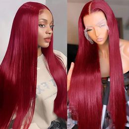 Synthetic Wigs 99J Burgundy Brazilian Straight Hair 13x6 Lace Front Human Red Coloured Pre Plucked Frontal For Women 231219