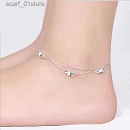 Anklets wholesale Silver plated Fashion Two Layers Snake Chain Anklet For Women Silver Colour Ankle Chain Bracelet Adjustable LengthL231219