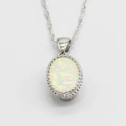 Pendants EIOLZJ Trendy 925 Sterling Silver Necklaces Pendant For Women And Girls White Blue Opal Stamp Necklace Free Jewelry Box