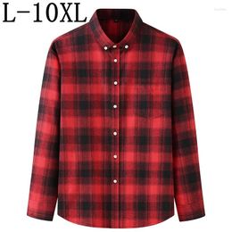 Men's Casual Shirts 10XL 8XL 7XL 2024 Autumn Plaid Shirt Men Long Sleeve Mens With Pockets Loose Oversized Male Brand Clothing