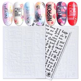 Nail Stickers 1pcs 3D Wraps Alphabet Polish Decals Adhesive Black White Silver Letters Words Font Sliders Art Decoration BECB122-124