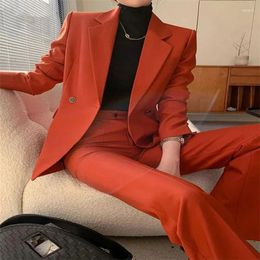 Women's Two Piece Pants Korean Fashion Long Sleeve Double Breasted Blazers High Waisted Lady Pant Suits Red Suit For Women Office Wear