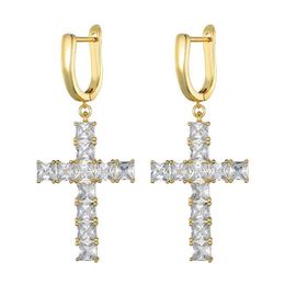 Fashion Mens Women Earrings Gold Silver Color Ice Out Square CZ Cross Earrings Fashion Hip Hop Earrings Gift2159