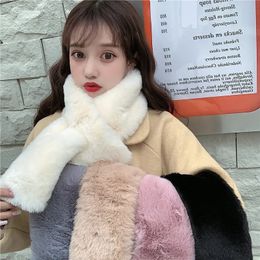 Scarves Scarf Women Autumn and Winter Rectangle Solid Color Cute Plush Imitation Rex Rabbit Fur Warm Collar for Young Girls 231218