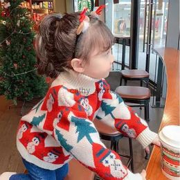 Pullover Fashionable Christmas Knit Top for Girls 2023 New Thickened Baby Winter Clothing Warm High Neck Children's Knitted SweaterL231215
