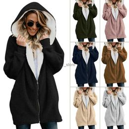 Women's Sweaters Women Loose Fleece Sweatshirt Autumn Winter Add Velvet Long Sleeve Soft Flurry Cashmere Zip Up Cardigan Hooded Coats LYY-907L231213