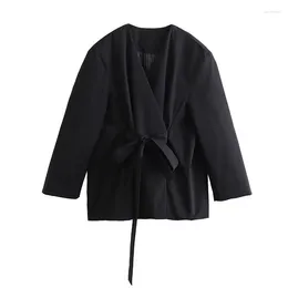 Women's Suits 2023 Black Kimono Blazer Women Oversize Long Woman Sleeve Wrap Blazers For Streetwear