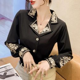 Women's Blouses Chiffon Blouse Large Size Embroidery Shirt Summer Elegant Long Sleeves Loose Korean Style Top Female Clothing A73