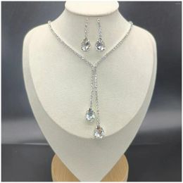 Necklace Earrings Set 2 Pieces Women's Jewellery Rhinestone With Bright Stud For Brides Bridesmaid Costume Accessories