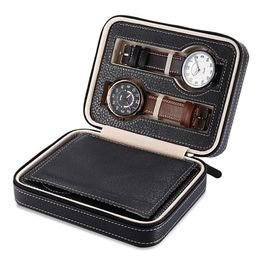 4 Grids PU Leather Watch Box Travel Storage Case Zipper Wristwatch Box Organizer Holder For Clock Watches Jewelry Boxes Display185k