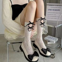 Women Socks Trendy Cute Bow Ruffle Breathable Comfortable Thin Calf Frilly Middle Tube Cotton Hosiery