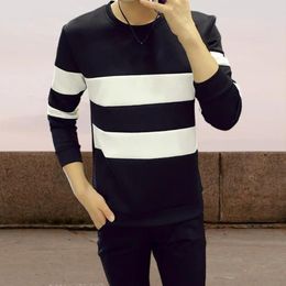 Men's Hoodies Patchwork Striped Colour Sweatshirt Crew Neck Long Sleeve Pullover Tops For Autumn Slim Fit