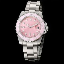 Mens Watch Pink Dial Ceramic Bezel Stainless Steel Automatic Mechanical Movement Waterproof Male Wristwatches260h