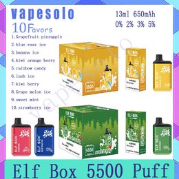 100% Original ELF BOX 5500 Puff Disposable E Cigarette 650 mAh Rechargeable Battery 10 Flavours 0% 2% 3% 5% Level 13 ml Pod Puffs 5k Vape Pen