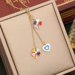 New Arrival Gold Plated Stainless Steel Enamel Four Leaf Clover Heart Necklace for Women