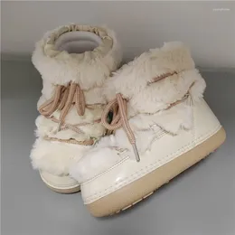 Boots 2023 Winter Women Ski Brand Design Waterproof Lace-up Platform Ankle Woman Fluffy Furry Fur Snow