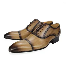 Dress Shoes Fashion Men Office Elegant Stylish Formal Oxford Genuine Leather For Mens Khaki Black Customized Gift Friends