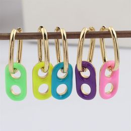 Hoop & Huggie Colorful Enamel Rainbow Earrings French Elegant Dangle For Women Hoops Jewelry 2021254x