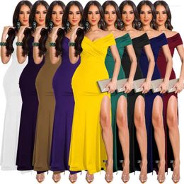 Party Dresses Women Off Shoulder Wrap V-neck High Side Split Bodycon Midi Maxi Dress 2023 Sexy Clubwear Evening Vestidos