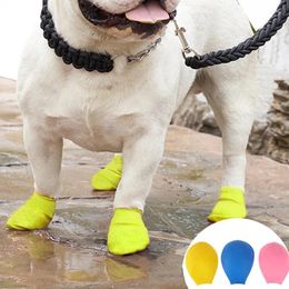 Dog Apparel 4 Pcs Waterproof Shoes Pets Boots Socks For Small Dogs Cats Non Slip Rubber Rain Outdoor Candy Colours