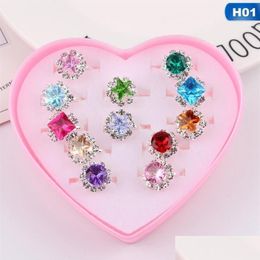 Cluster Rings 12 24 36Pcs Jewellery Rings With Heart Shape Box Birthday Gift Adjustable Set For Little Girls Cluster229L Drop Delivery J Dhusq