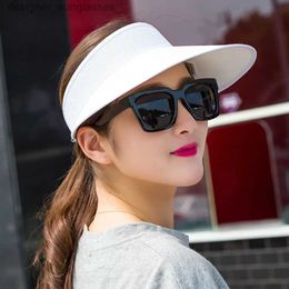 Visors Summer Unisex Empty Top Sun Visor Hat Summer Linen Big Wide Brim Str Sun Cs UV Protection Hat For Men And WomenL231219