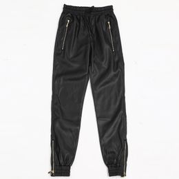 Men's Pants 2209 Autumn Winter Motorcycle Jogger Casual Pencil Harem Faux Leather Men Zipper Elastic Waist Stretch PU 231218