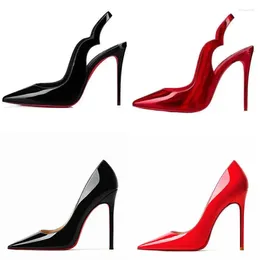 Dress Shoes 2023 Women High Heel Pointed Sandals Red Shiny Bottoms 8cm 10cm 12cm Thin Wedding 34-44