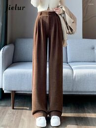 Women's Pants High Waist Winter Loose Female Wide Leg Solid Color Double Buttons Casual Slim Fashion Office Ladies