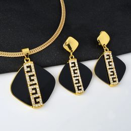 Wedding Jewellery Sets Sunny for Women Latest Italian Gold Colour Black Zircon Pendant Necklace Earrings Jewellery Accessories Party Gift 231219