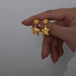 Dangle Earrings Star Drop For Women Girl Trendy Shiny Crystal Jewellery Stud Gold Plated Stainless Steel Ear Gift