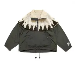 Men's Jackets Kapital Hirata Hohiro Japan Fashion Lamb Cashmere Coat Print Stitched Half High Collar And Women's Army Green Loose Jacket