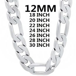 Chains Solid 925 Sterling Silver Necklace For Men Classic 12MM Cuban Chain 18-30 Inches Charm High Quality Fashion Jewelry Wedding234p