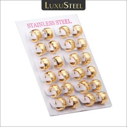 Stud LUXUSTEEL 12 Pairs 316L Hoop Earrings for Men Boys Chunky Round Earrings HipHop Wholesale Jewellery Accessories 231218