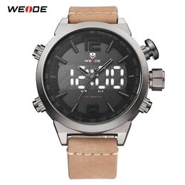 WEIDE Men's Analogue LED Digital Display Quartz Movement Leather Strap Clock numeral Wristwatches Waterproof Relogio Masculino2049